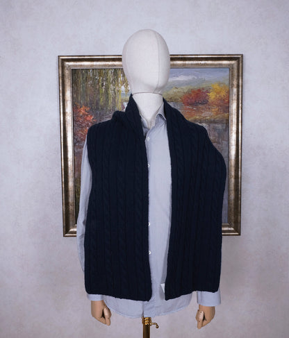 Lexington, blue thick scarf, cable knit pattern