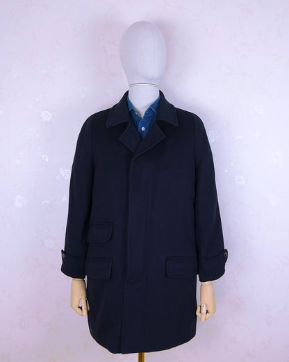Luciano Barbera, blue wool coat, size 48EU, with fur lining