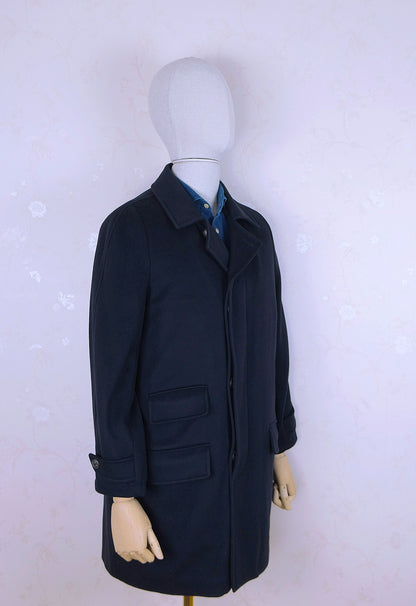 Luciano Barbera, blue wool coat, size 48EU, with fur lining