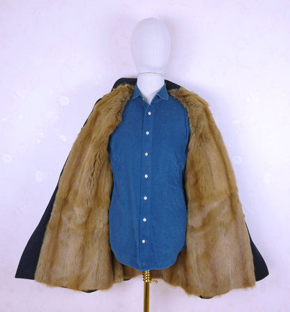 Luciano Barbera, blue wool coat, size 48EU, with fur lining