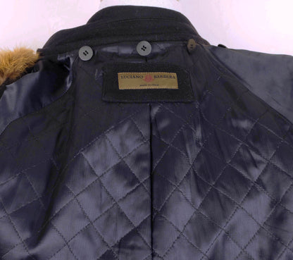 Luciano Barbera, blue wool coat, size 48EU, with fur lining