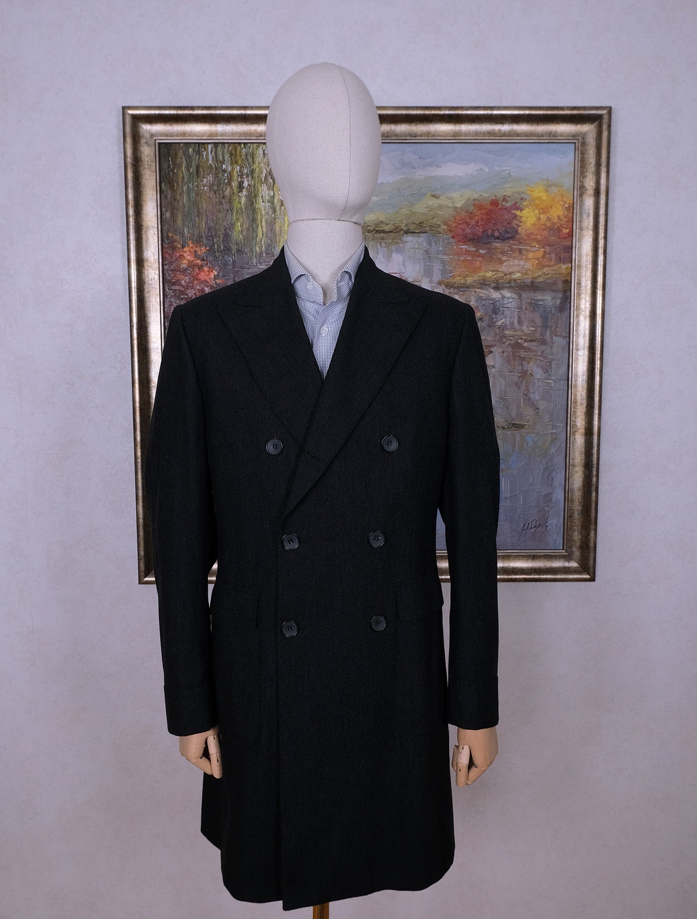 Mabro, tumma villakangastakki, koko 50, hoikka, harvinainen ulster-malli