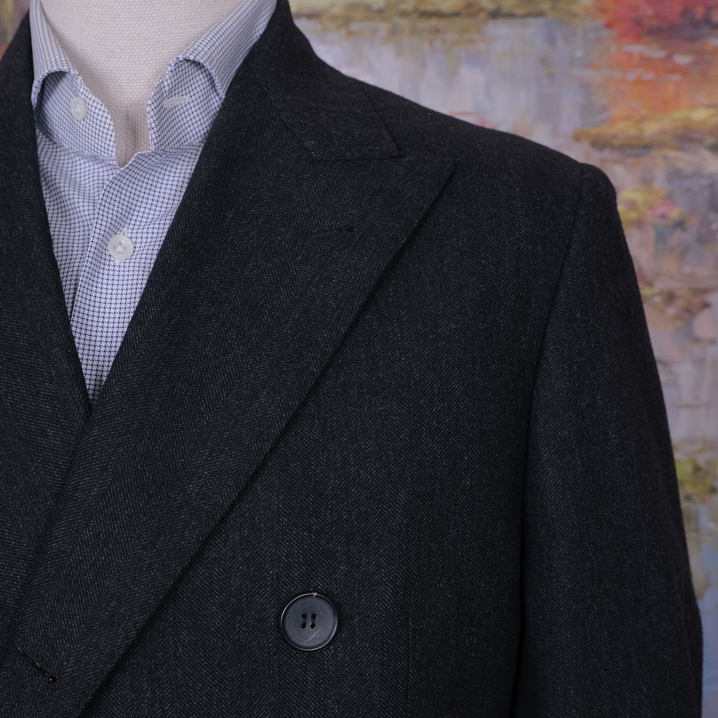 Mabro, tumma villakangastakki, koko 50, hoikka, harvinainen ulster-malli