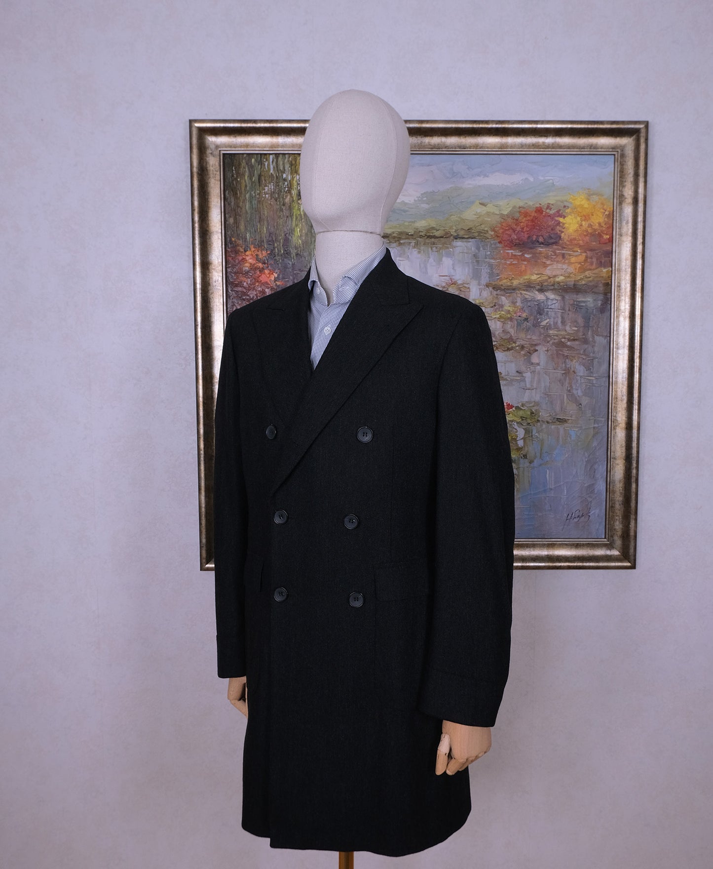 Mabro, tumma villakangastakki, koko 50, hoikka, harvinainen ulster-malli