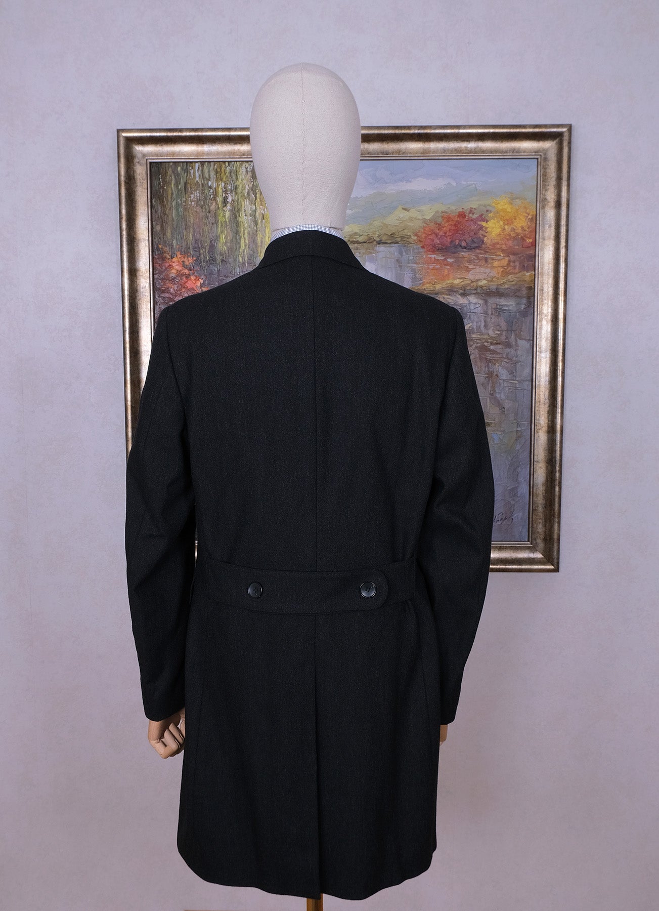 Mabro, tumma villakangastakki, koko 50, hoikka, harvinainen ulster-malli