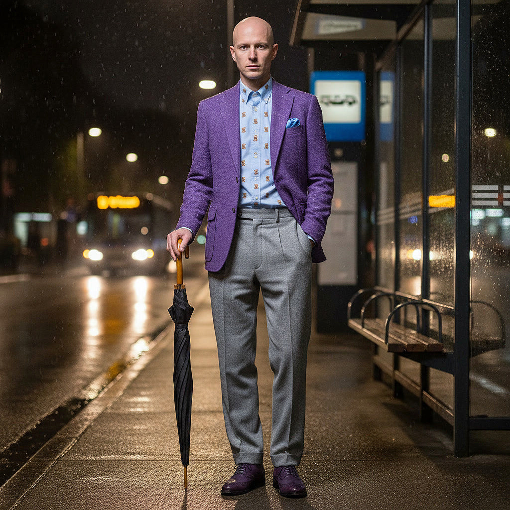 d'Avenza, hand made purple tweed jacket, size 48EU