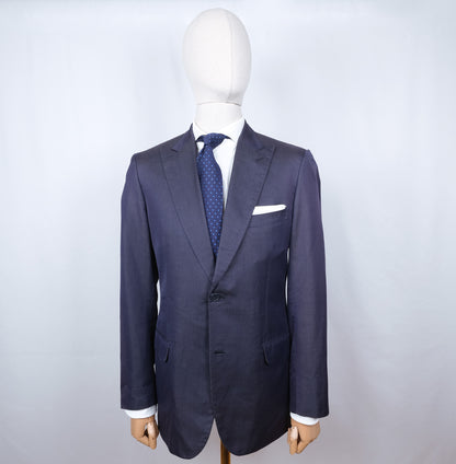 Brioni, sininen käsintehty irtotakki, koko 50, silkkiä ja puuvillaa