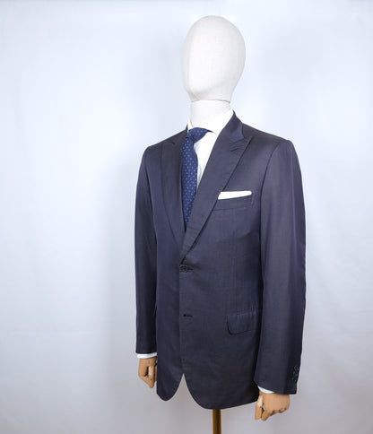 Brioni, sininen käsintehty irtotakki, koko 50, silkkiä ja puuvillaa