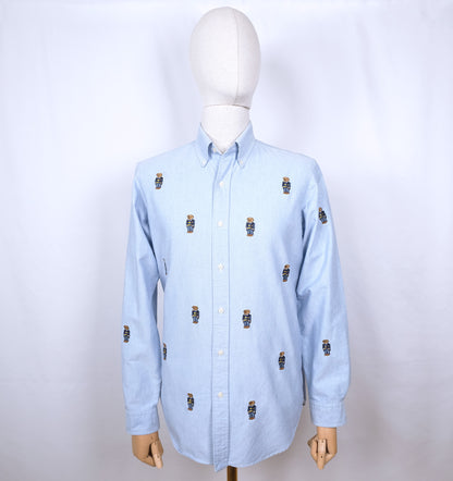 Polo Ralph Lauren, sininen kauluspaita, koko M, nallekuvio