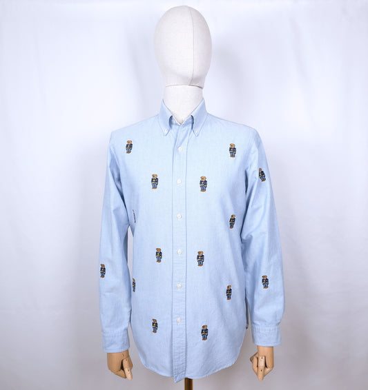 Polo Ralph Lauren, sininen kauluspaita, koko M, nallekuvio