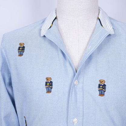 Polo Ralph Lauren, sininen kauluspaita, koko M, nallekuvio