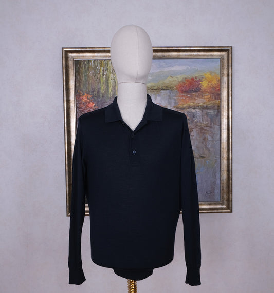 Paul & Shark, navy blue pique jumper, size L, fine wool