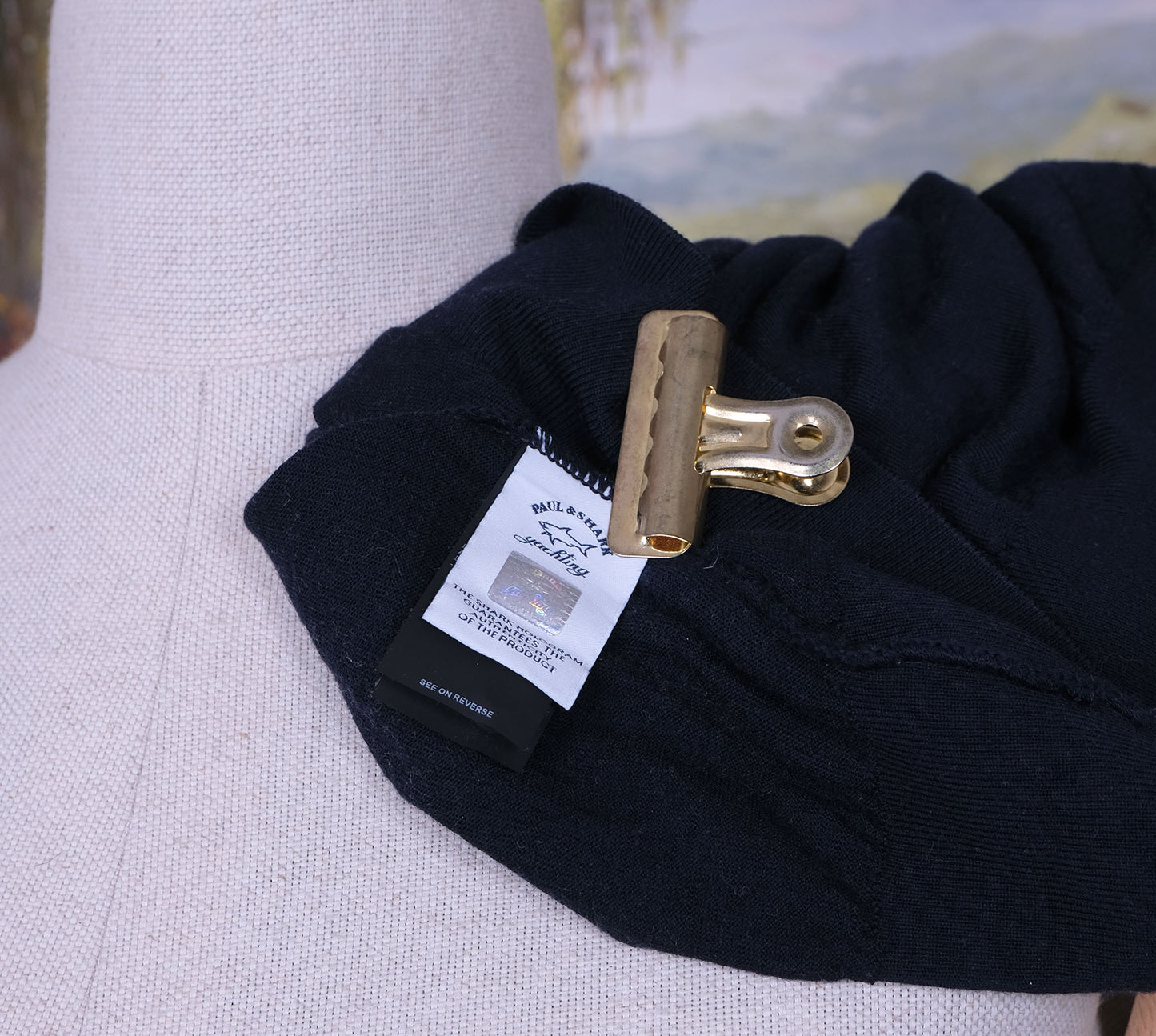 Paul & Shark, navy blue pique jumper, size L, fine wool