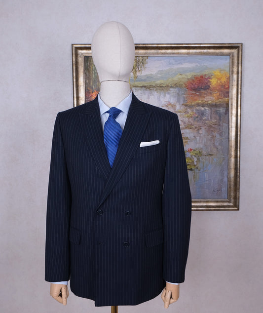 Pinstripes, navy suit, size 50EU, handmade, striped