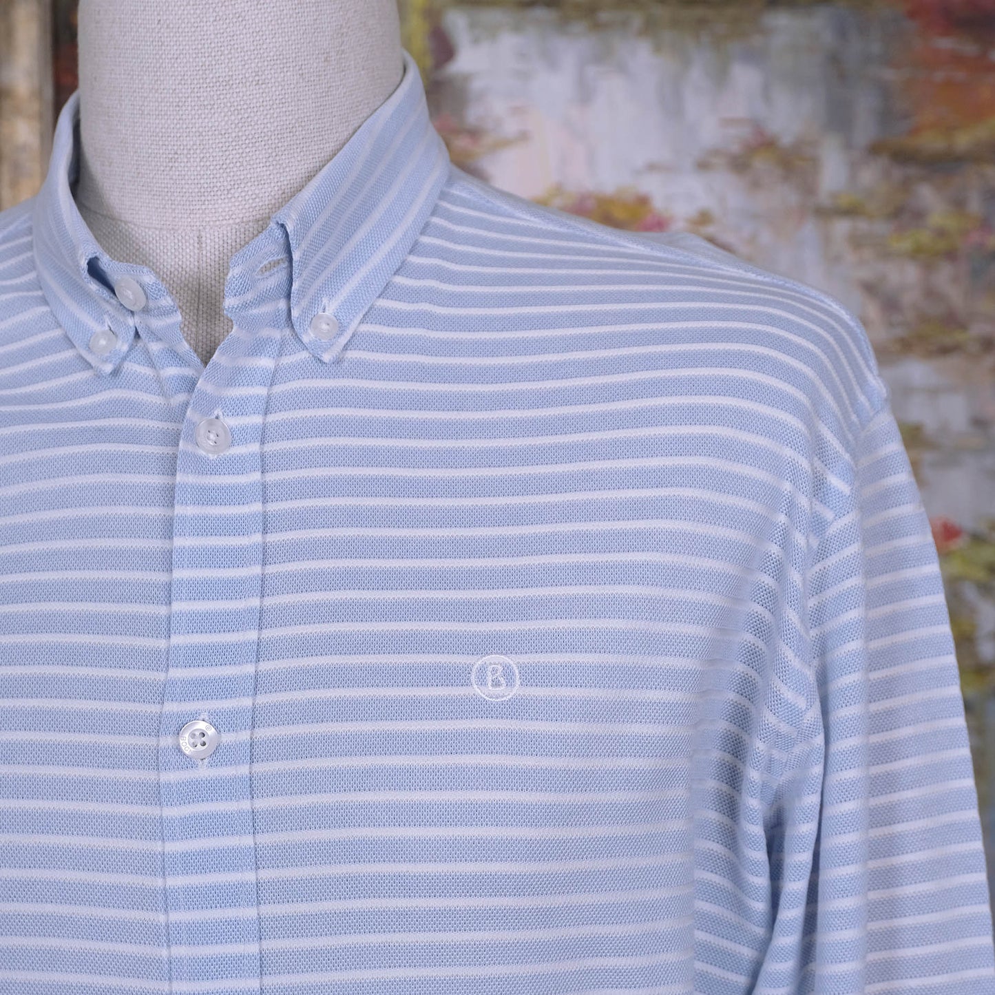 Bogner, blue shirt, size 41, horizontal stripes, piqué cotton