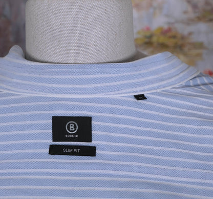 Bogner, blue shirt, size 41, horizontal stripes, piqué cotton