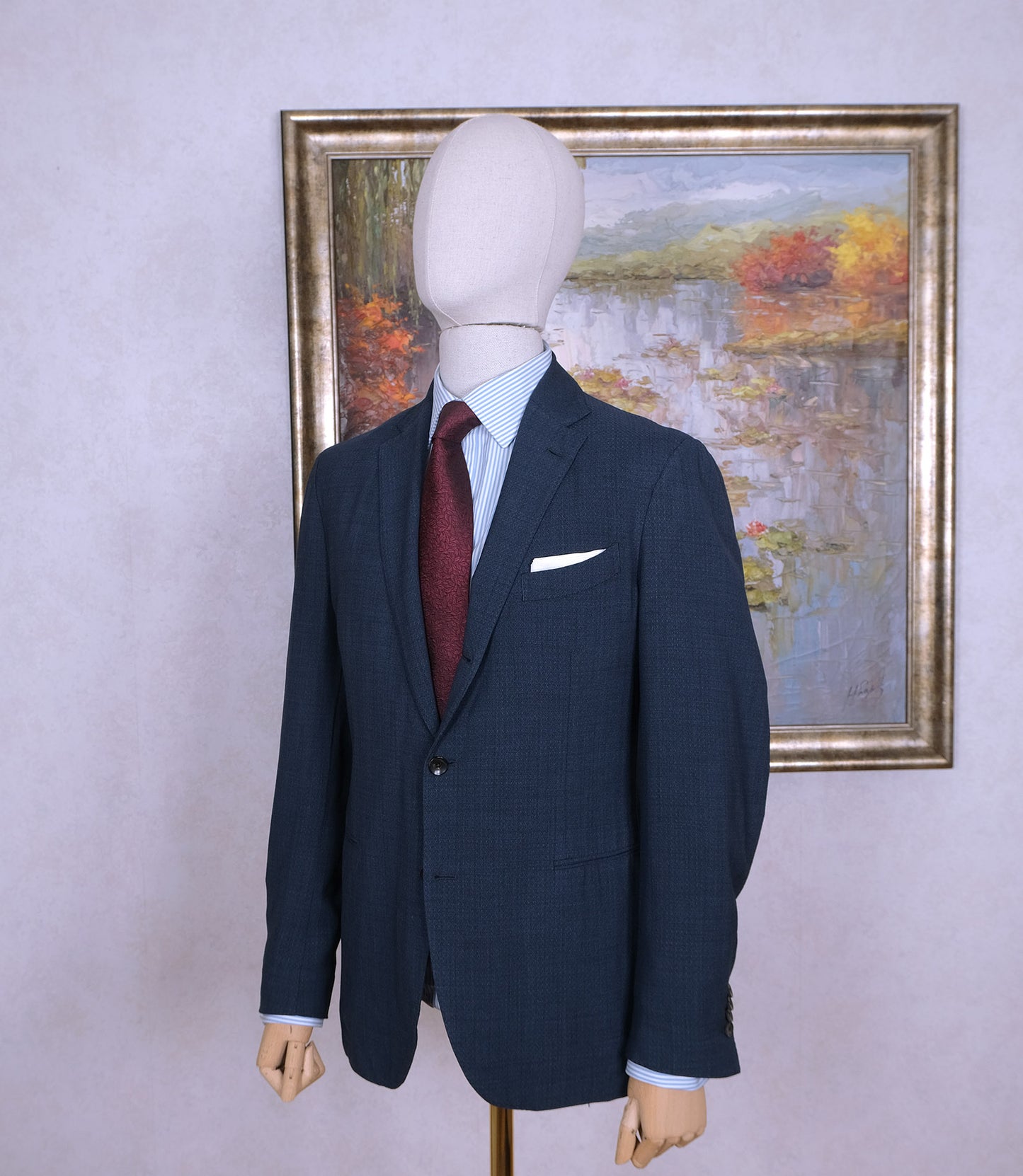 Lardini, blue suit, size 50, slim, diamond pattern