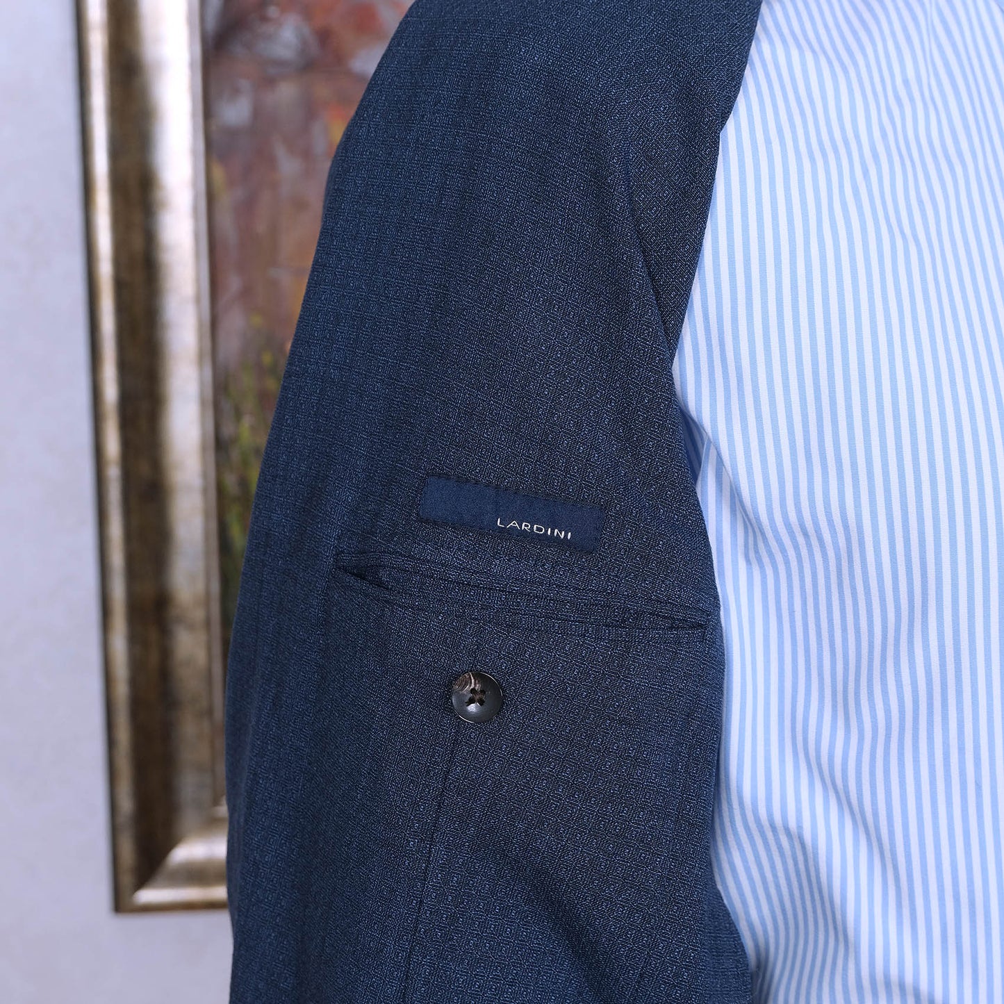 Lardini, blue suit, size 50, slim, diamond pattern