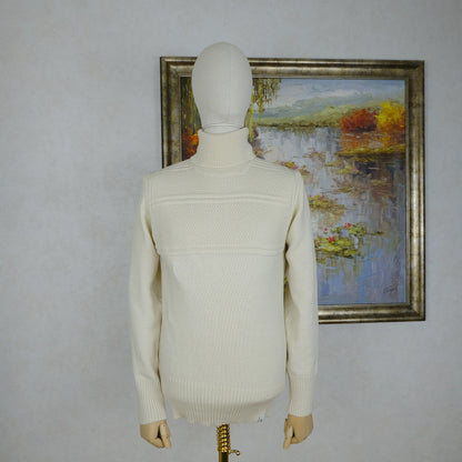 Peregrine, cream aran polo jumper, size M, slim