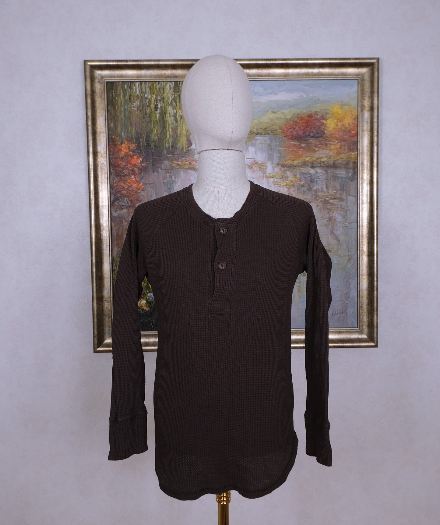 Pike Brothers, brown henley shirt, size S, waffle knit