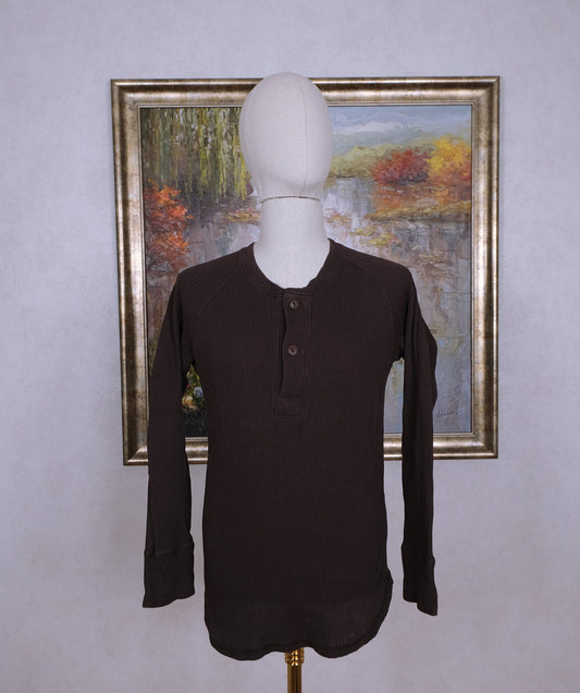 Pike Brothers, brown henley shirt, size S, waffle knit