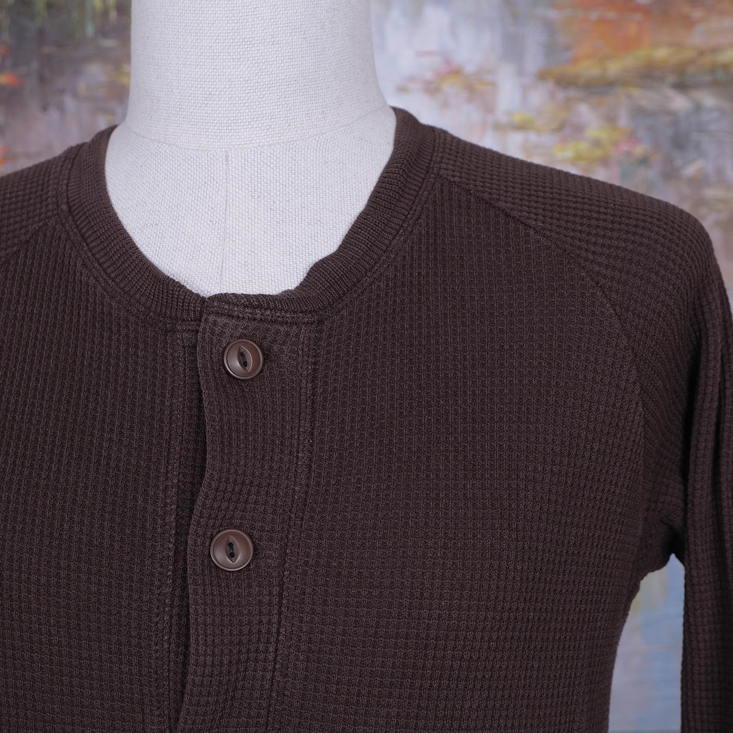 Pike Brothers, brown henley shirt, size S, waffle knit