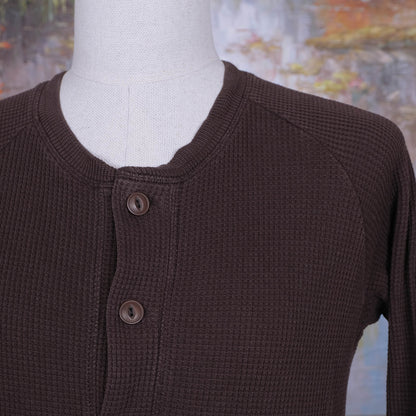 Pike Brothers, brown henley shirt, size S, waffle knit
