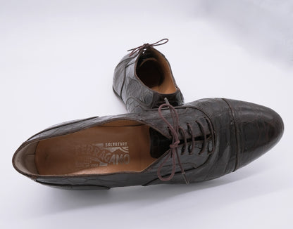 Salvatore Ferragamo, ruskeat oxford-kengät, koko 41, krokotiilinnahkaa