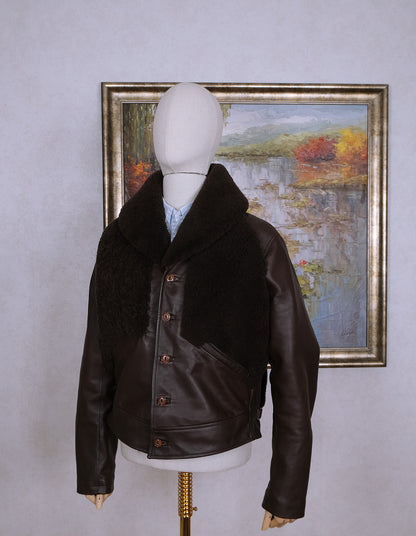 Simon James Cathcart, ruskea nahkatakki, koko L, repro