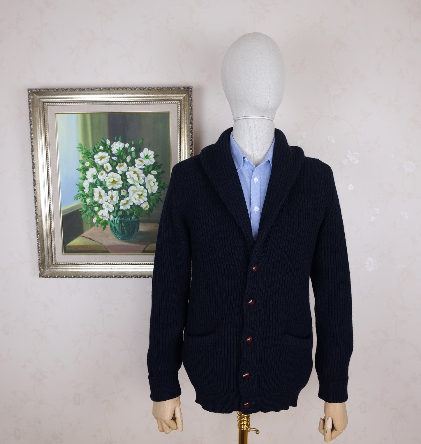 William Lockie, navy blue cardigan, size L, geelong