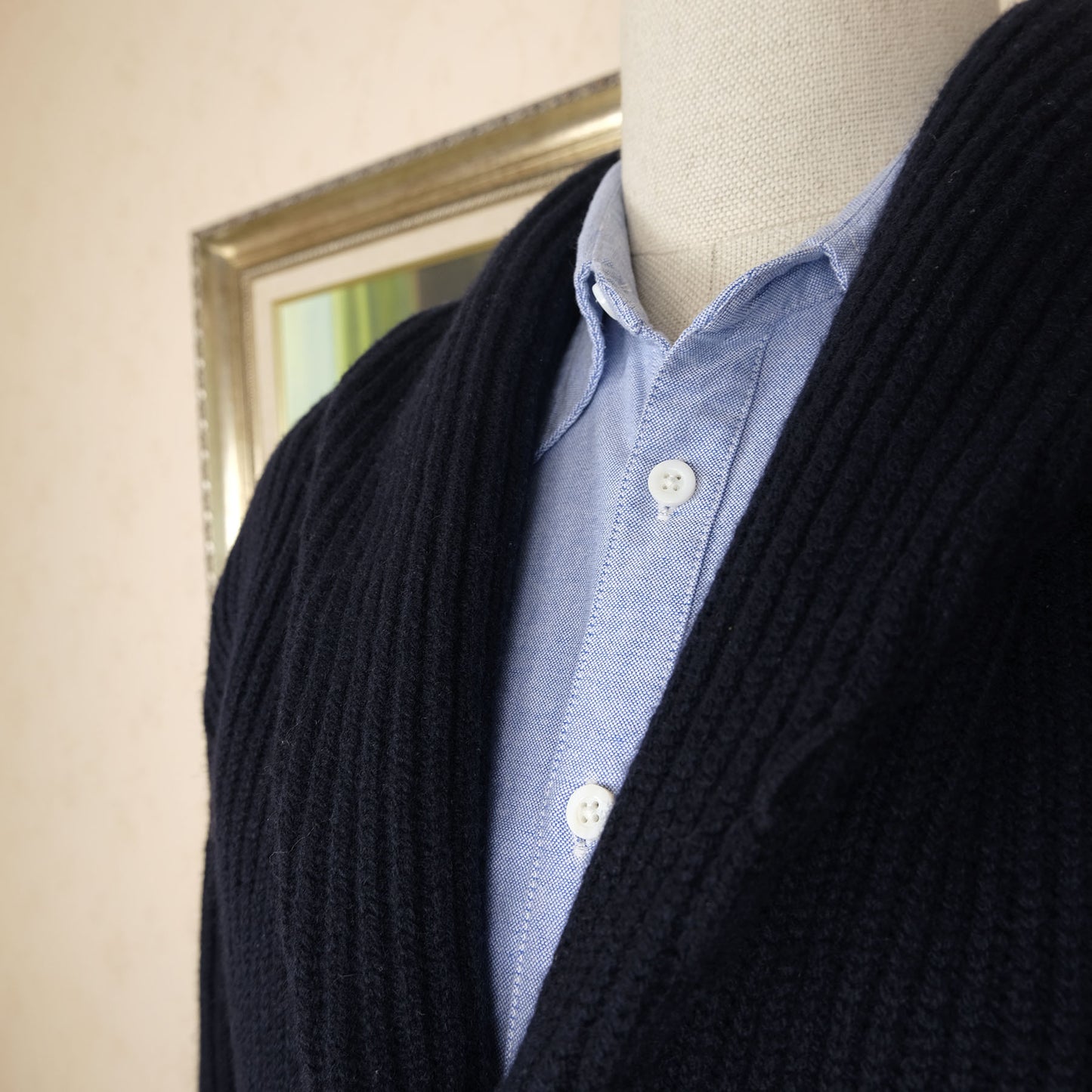William Lockie, navy blue cardigan, size L, geelong