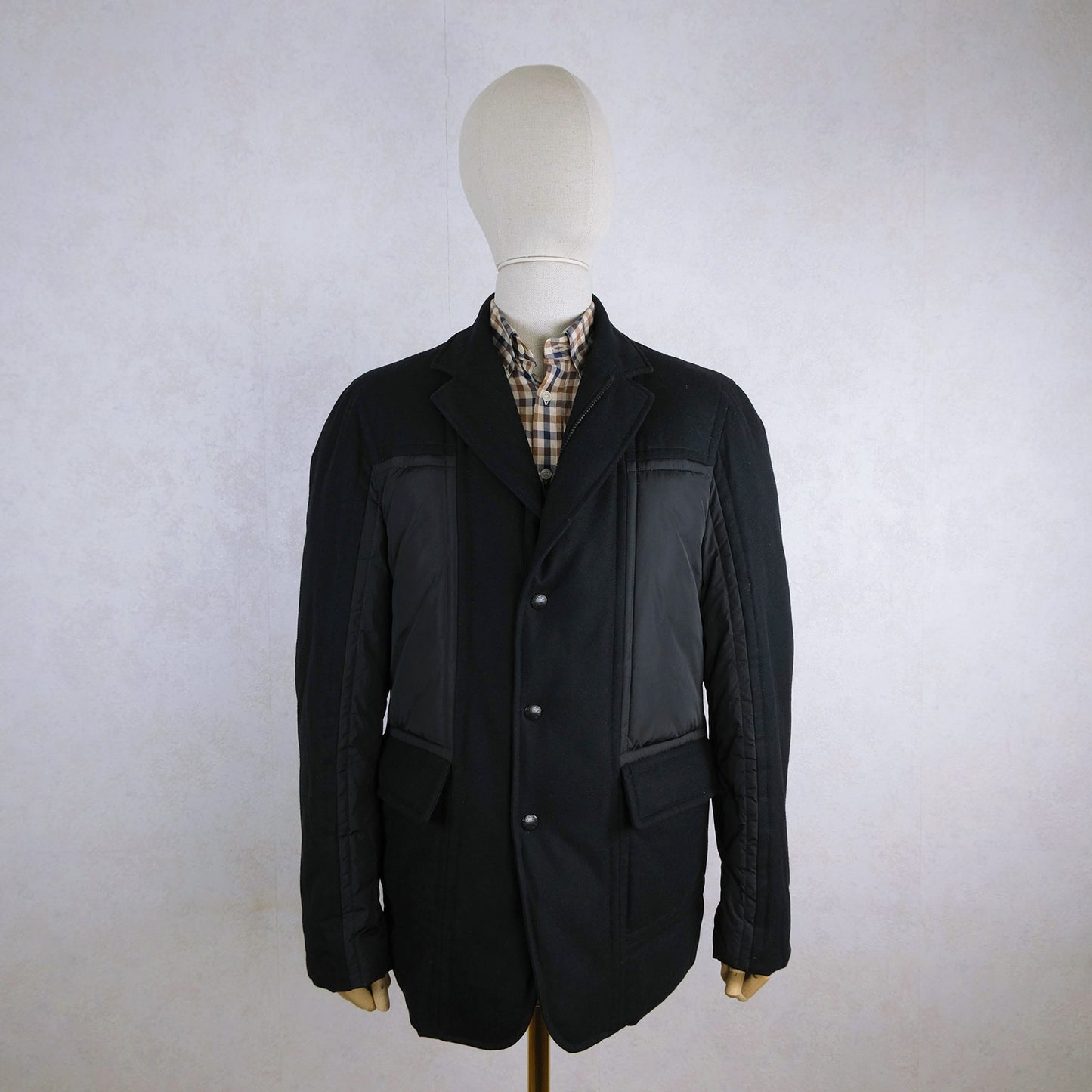 Moncler, Black down jacket, Size 56EU, wool