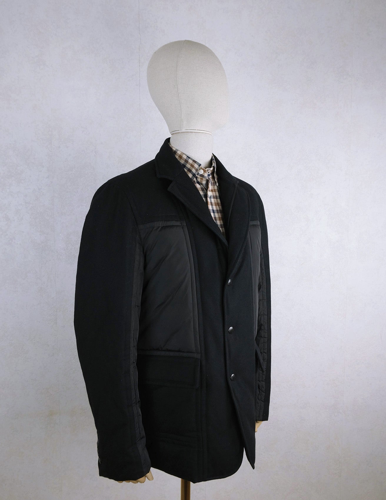 Moncler, Black Down Jacket, Size 46UK, Woolen Fabric 
