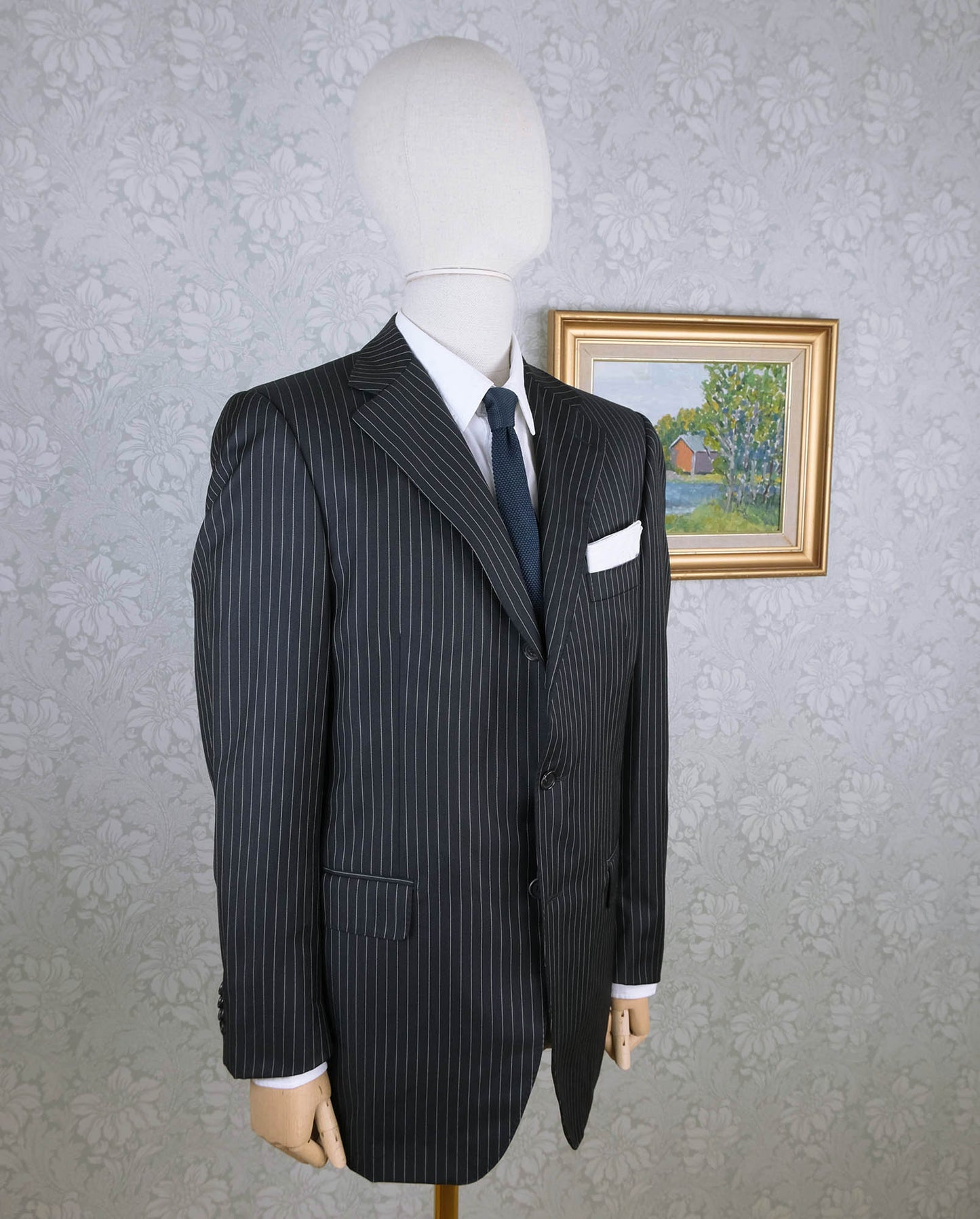 Raffaele Caruso, dark suit, size 44UK, pinstripe