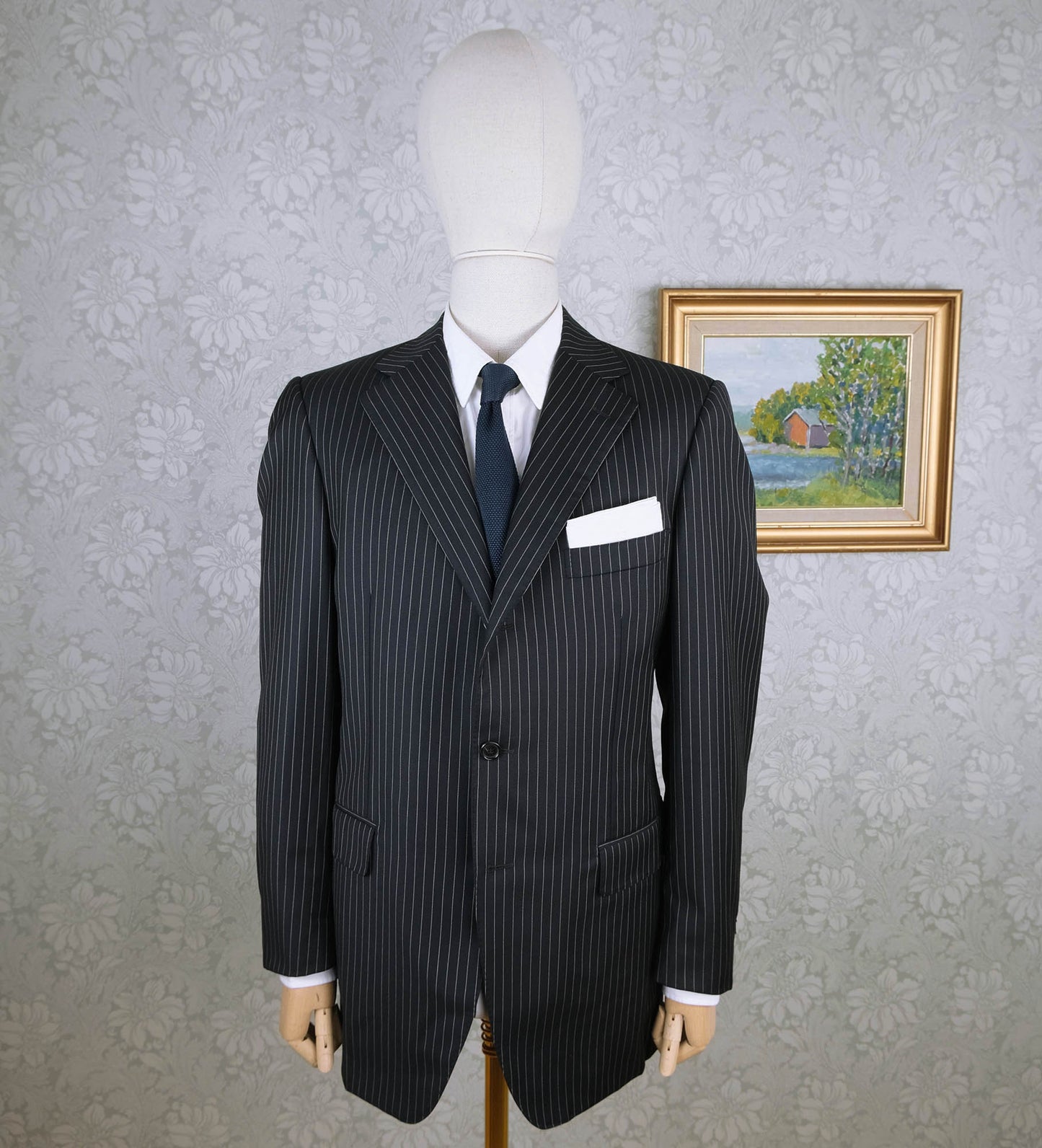 Raffaele Caruso, dark suit, size 44UK, pinstripe