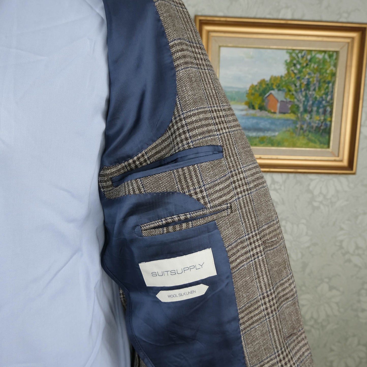Suitsupply, ruskea irtotakki, koko 48, pellavakangas
