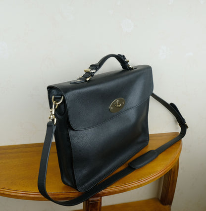 Mulberry, black leather briefcase, textured leather, with shoulder strap