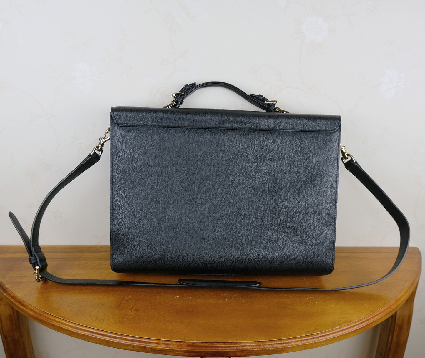 Mulberry, black leather briefcase, textured leather, with shoulder strap