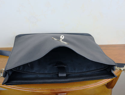 Mulberry, black leather briefcase, textured leather, with shoulder strap