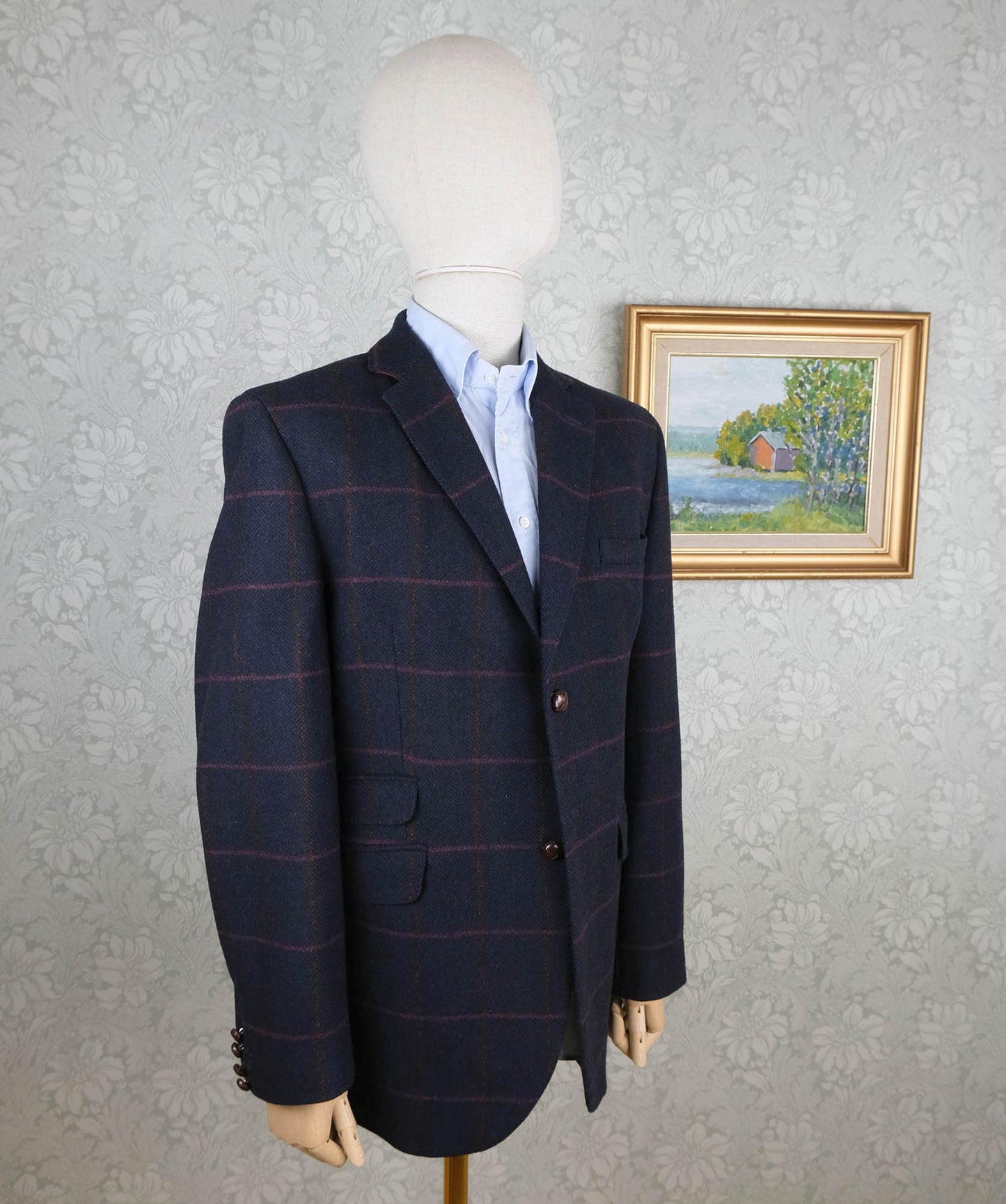 Oxford Blue, sininen tweedtakki, koko 54, kuin uusi