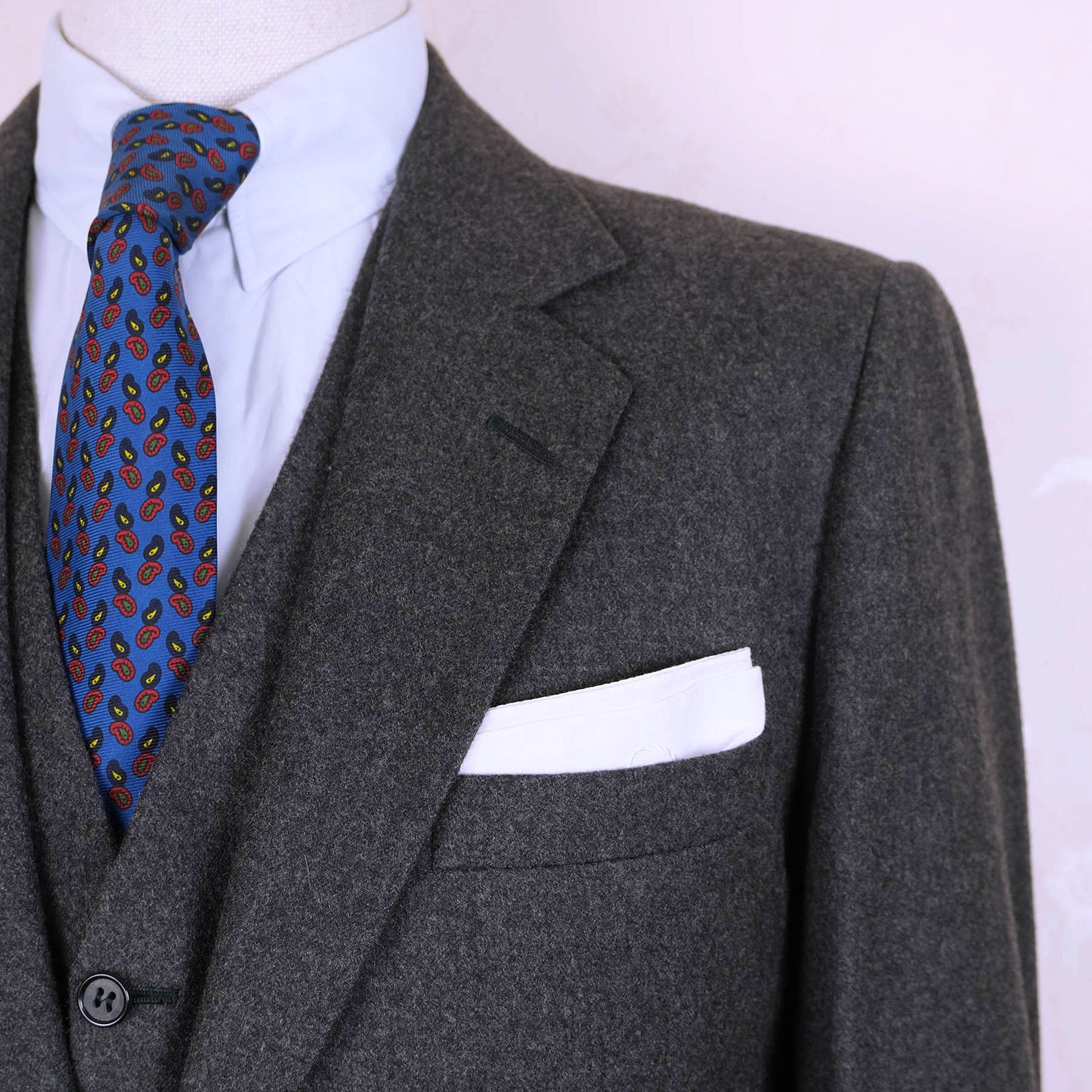 SIR of Sweden, tumma puku, koko 48, vintage, flanellikangas, mukana liivi