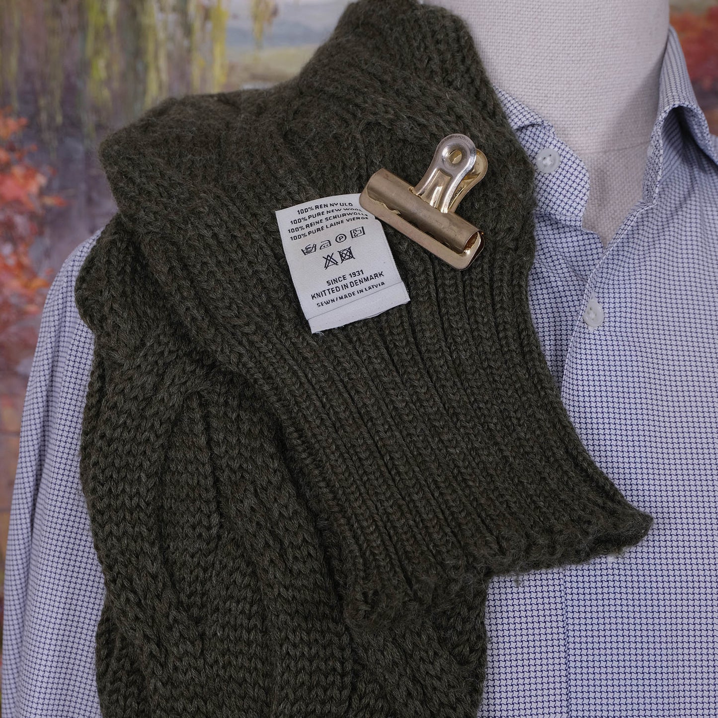 S.N.S. Herning, vihreä paksu kaulaliina, palmikkokuvio