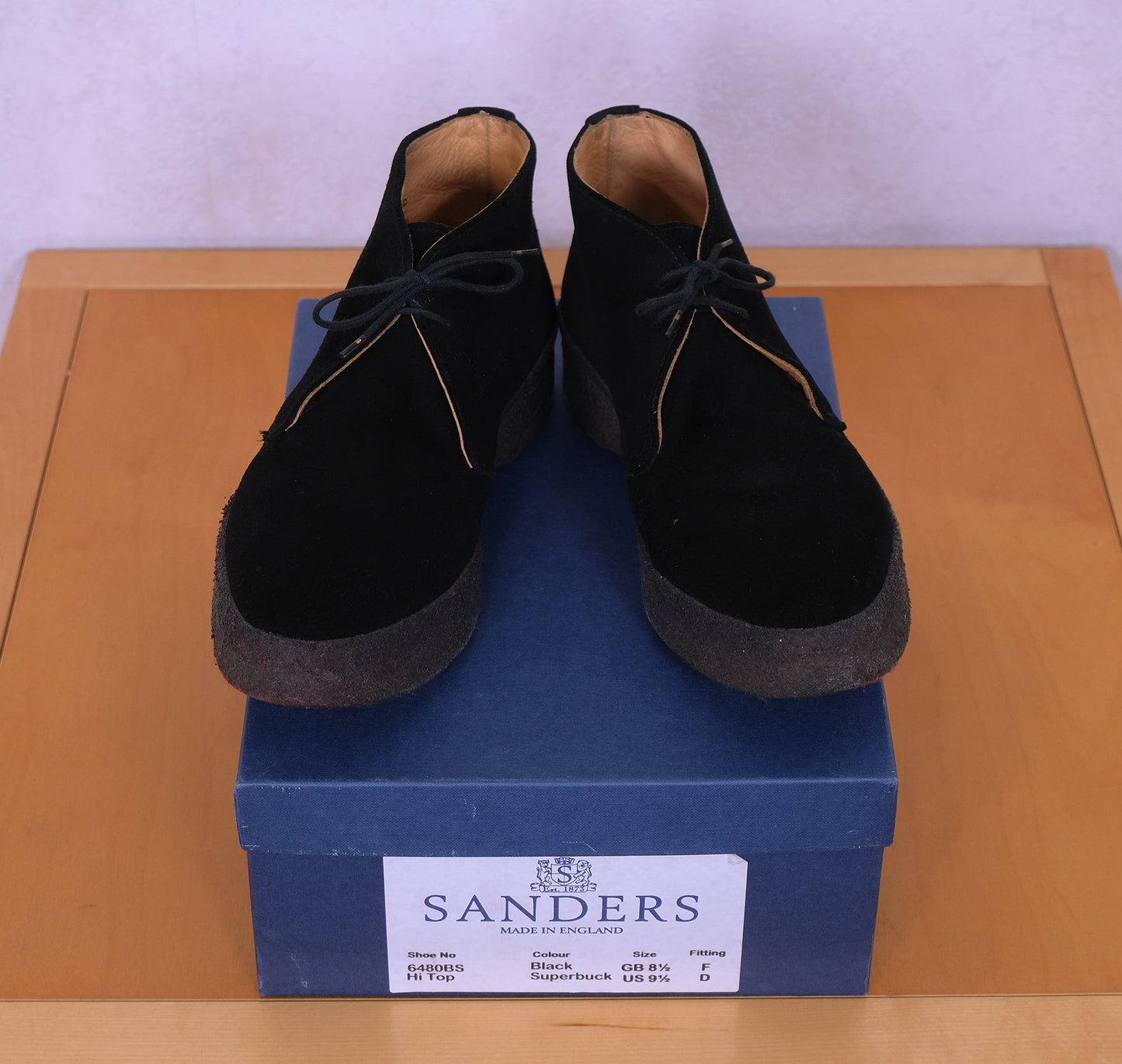 Sanders, mustat chukka-kengät, koko 42.5, mokkanahkaa, kumipohja