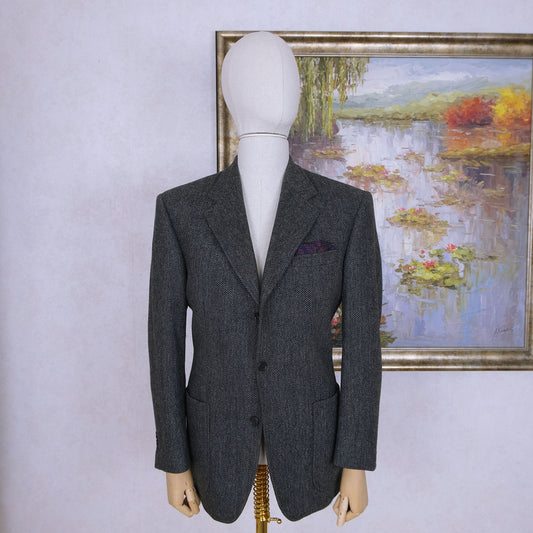 Sartoria Caracciolo, harmaa tweedtakki, koko 50, kalanruotokuvio