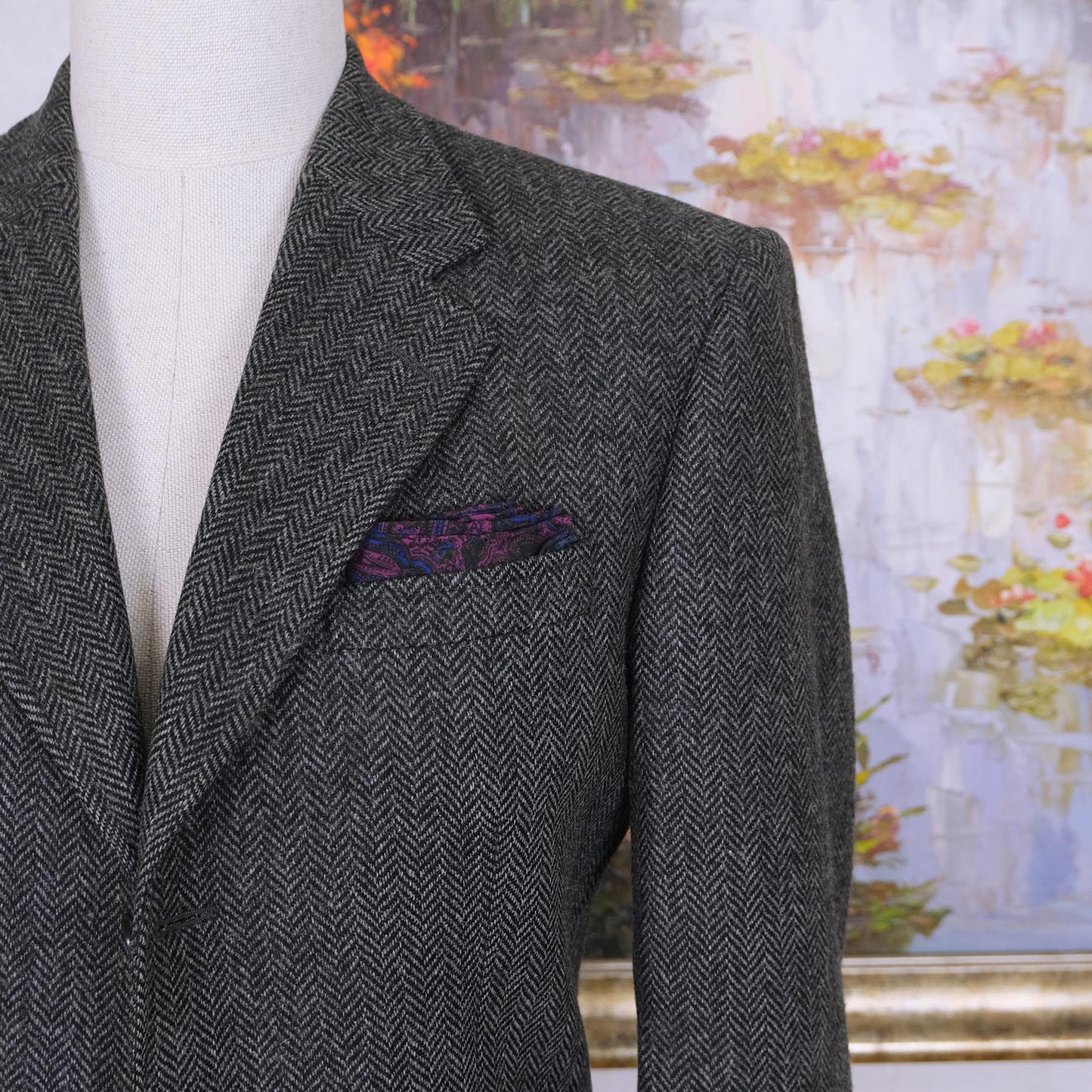 Sartoria Caracciolo, harmaa tweedtakki, koko 50, kalanruotokuvio