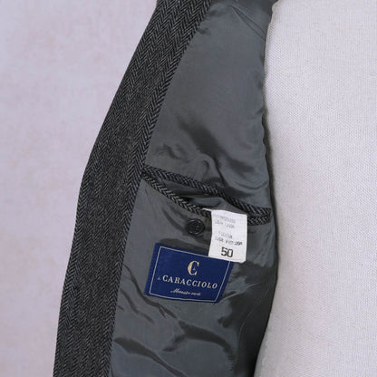 Sartoria Caracciolo, harmaa tweedtakki, koko 50, kalanruotokuvio