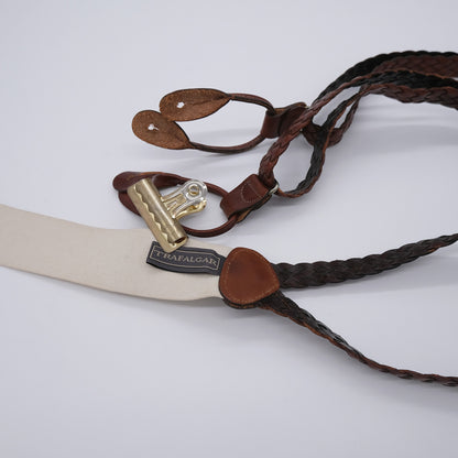 Trafalgar, brown braces, braided leather, made in USA