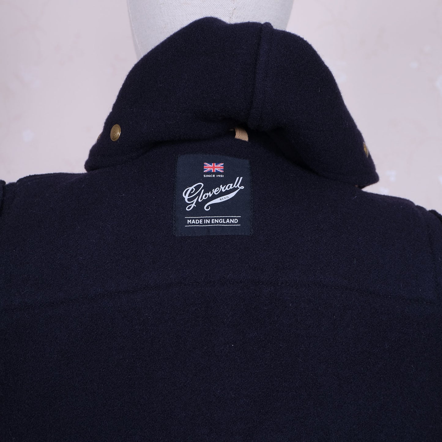 Gloverall, sininen duffelitakki, koko S, tehty Englannissa