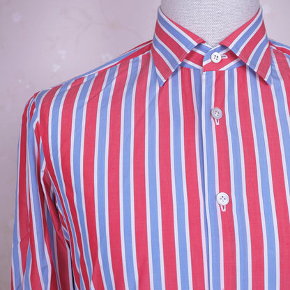 Kiton, sini-puna-valkoinen kauluspaita, koko 39, käsin ommeltu