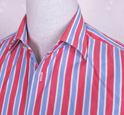 Kiton, sini-puna-valkoinen kauluspaita, koko 39, käsin ommeltu